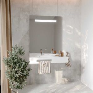 LEA 90 cm plan vasque déportée à gauche suspendu avec miroir LED Eleg Plus ht105