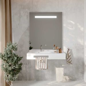 LEA 90 cm plan vasque déportée à gauche suspendu avec miroir LED Eleg Plus ht105