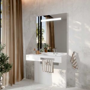 Meuble LEA 90 cm avec plan vasque déportée à droite et miroir LED Elégance ht105