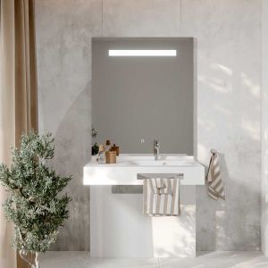 Meuble LEA 90 cm avec plan vasque déportée à droite et miroir LED Elégance ht105