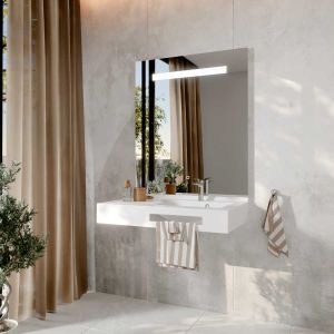LEA 90 cm plan vasque déportée à droite suspendu avec miroir LED Eleg Plus ht105