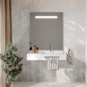 LEA 90 cm plan vasque déportée à droite suspendu avec miroir LED Eleg Plus ht105
