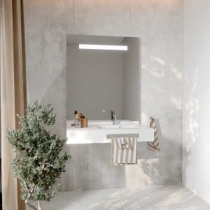 LEA 90 cm plan vasque déportée à droite suspendu avec miroir LED Eleg Plus ht105