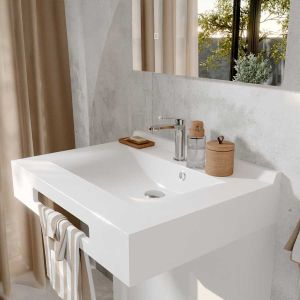 Meuble LEA 90 cm avec plan vasque déportée à gauche et miroir LED Elégance ht105