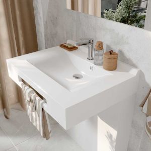 Meuble LEA 90 cm avec plan vasque déportée à gauche et miroir LED Eleg Plus ht105