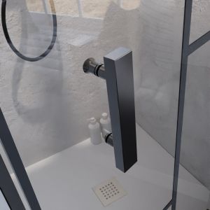 Poignée noir mat de la paroi de douche d'angle ATELIA avec porte coulissante 140 cm x 80 cm
