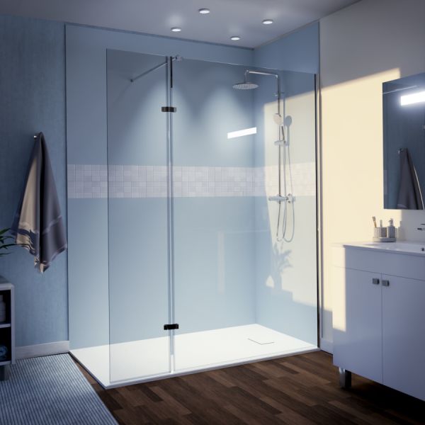 Paroi de douche italienne 120+40 x 200 cm STURDY verre 10 mm avec volet pivotant