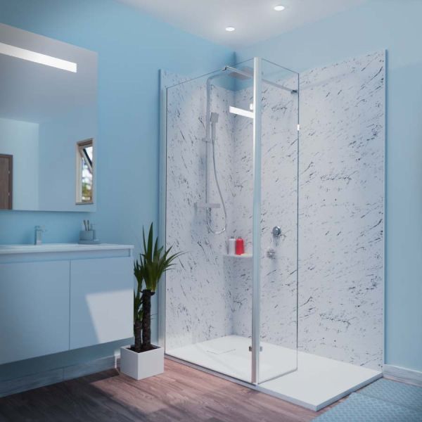 Paroi de douche italienne 90+40 x 200cm CALYPSO verre 8 mm avec volet pivotant