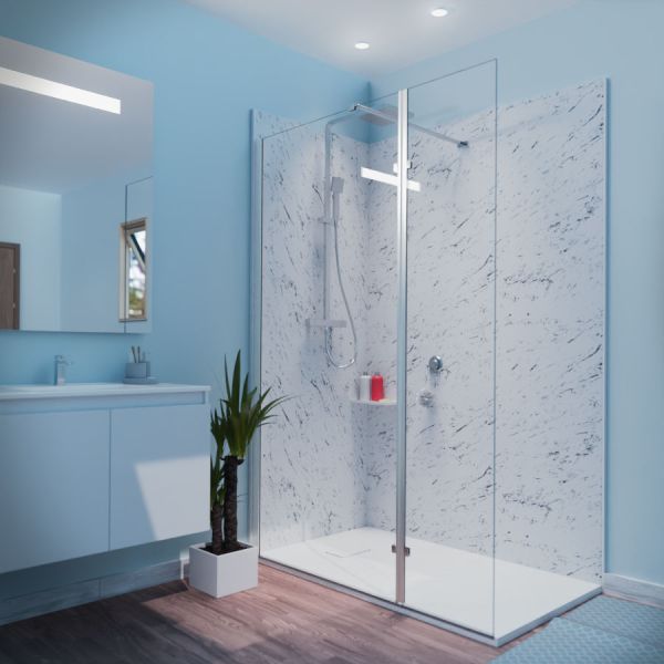 Paroi de douche italienne 90+40 x 200cm CALYPSO verre 8 mm avec volet pivotant