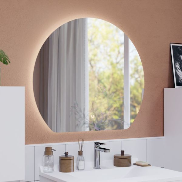 Miroir de salle de bain LED forme demi cercle découpé en bas modèle ECLIPSE 60 cm de largeur