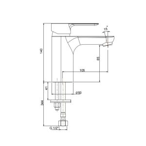 Dimensions mitigeur lavabo de salle de bain Chromé TRACY 