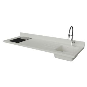 Plan de travail monobloc PlaniQuartz avec évier - 180 cm Plan de travail monobloc avec évier intégré PlaniQuartz 180 cm - Evier à droite coloris Snova - Plaque de cuisson à induction