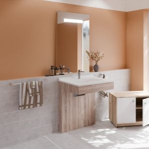Meuble PMR ALTEA 70 cm avec plan vasque et miroir led Elégance ht105 - Cambrian oak