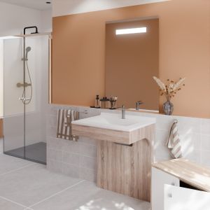 Meuble PMR ALTEA 70 cm avec plan vasque et miroir led Elégance ht105 - Cambrian oak