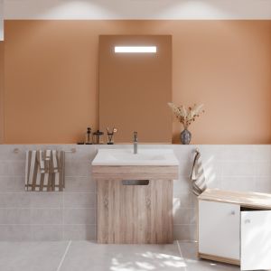 Meuble PMR ALTEA 70 cm avec plan vasque et miroir led Elégance ht105 - Cambrian oak