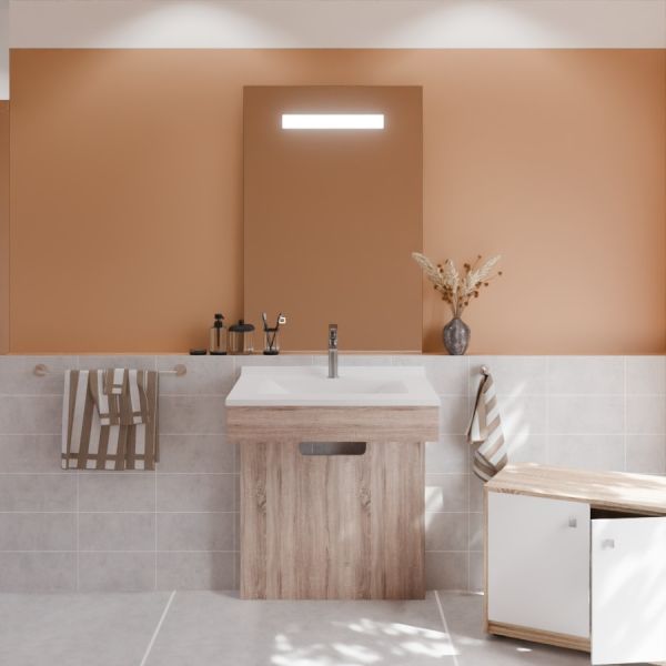 Meuble PMR ALTEA 70 cm avec plan vasque et miroir led Elégance ht105 - Cambrian oak