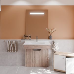 Meuble PMR ALTEA 80 cm avec plan vasque et miroir led Elégance ht105 - Cambrian oak