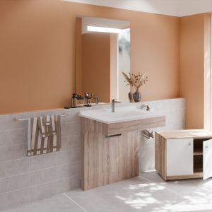 Meuble PMR ALTEA 80 cm avec plan vasque et miroir led Elégance ht105 - Cambrian oak