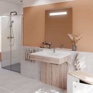 Meuble PMR ALTEA 80 cm avec plan vasque et miroir led Elégance ht105 - Cambrian oak