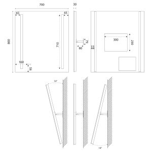 Miroir lumineux inclinable ROTA PLUS 70x80 cm - Dimensions