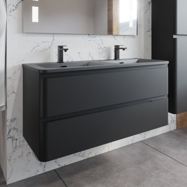 Meuble double vasque suspendu PEARL 120 cm - Noir mat