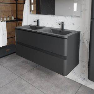 Meuble double vasque suspendu PEARL 120 cm - Noir mat