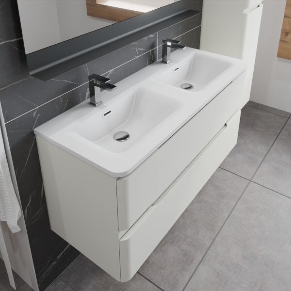 Meuble double vasque de salle de bain IVORY 120 cm - Blanc crème mat