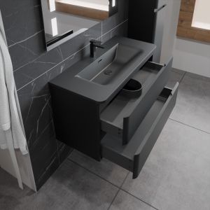 Meuble salle de bain suspendu PEARL 100 cm - Noir mat