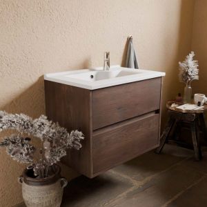 Meuble vasque suspendu ALIXIA 70 cm - Chêne foncé Meuble vasque suspendu ALIXIA 70 cm - aspect chêne foncé - Vasque en résine