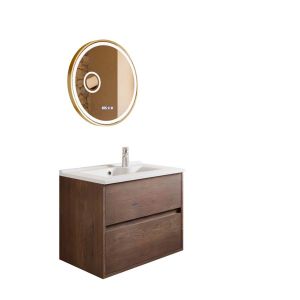 Meuble vasque suspendu bois foncé ALIXIA 70 cm + miroir Orana + vasque en céramique