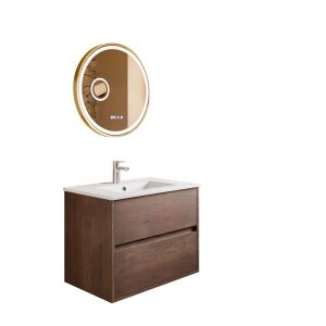 Meuble vasque suspendu bois foncé ALIXIA 70 cm + miroir Orana + vasque en céramique