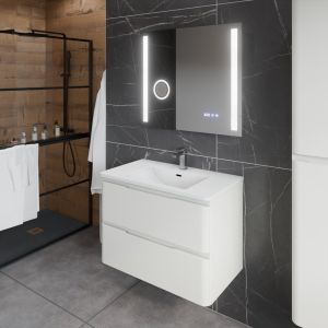 Meuble salle de bain IVORY 80 cm avec miroir LED Duetto - Blanc cassé