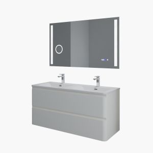 Meuble 120 cm IVORY blanc mat avec plan double vasque miroir LED
