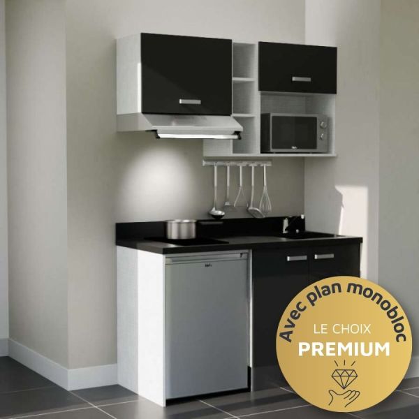 Kitchenette K13L - 140 cm - emplacements frigo, hotte et micro-ondes