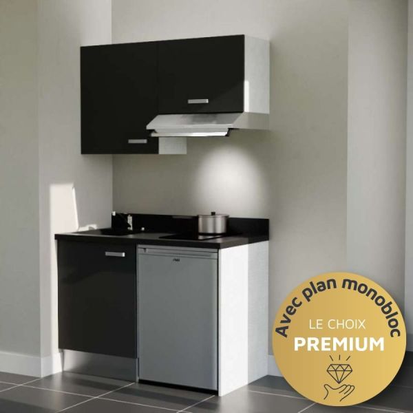 Kitchenette K01L - 120 cm - emplacements frigo top et hotte