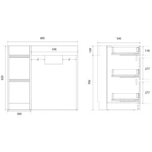 Meuble salle de bain PMR ANDY PLUS 90 cm bois et blanc - Dimensions