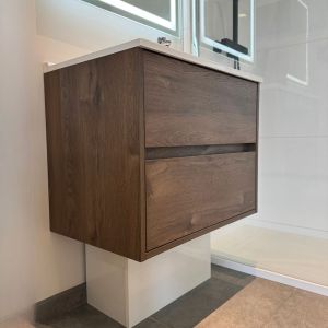 Meuble vasque suspendu ALIXIA 70 cm - aspect chêne foncé