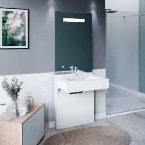 Meuble vasque PMR EPURE 70 cm avec miroir led Elégance ht105 - Blanc brillant