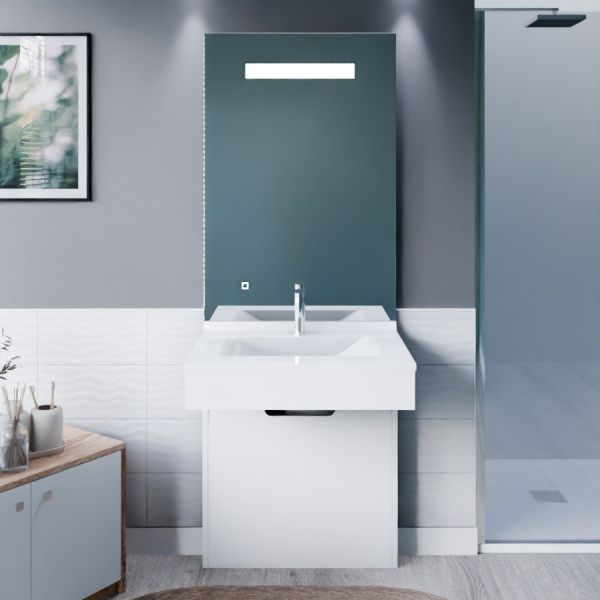 Meuble vasque PMR EPURE 70 cm avec miroir led Elégance ht105 - Blanc brillant