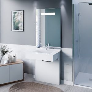 Meuble vasque PMR EPURE 70 cm avec miroir led Elégance ht105 - Blanc brillant