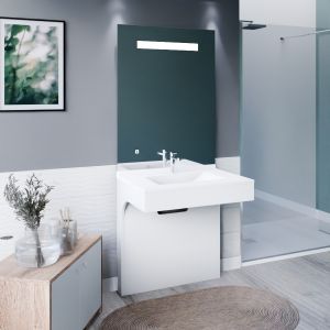 Meuble vasque PMR EPURE 80 cm avec miroir led Elégance ht105 - Blanc brillant