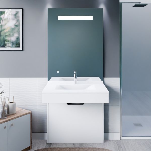 Meuble vasque PMR EPURE 80 cm avec miroir led Elégance ht105 - Blanc brillant