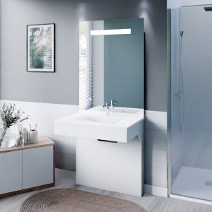 Meuble vasque PMR EPURE 80 cm avec miroir led Elégance ht105 - Blanc brillant