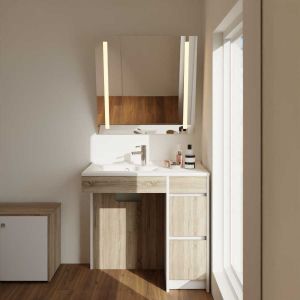 Meuble salle de bain PMR ANDY PLUS 90 cm bois et blanc + miroir Motory Meuble salle de bain PMR ANDY PLUS 90 cm bois et blanc + miroir Motory