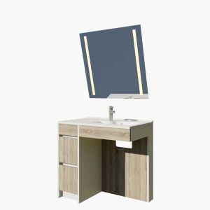 Meuble salle de bain PMR ANDY PLUS 90 cm bois et blanc + miroir Motory
