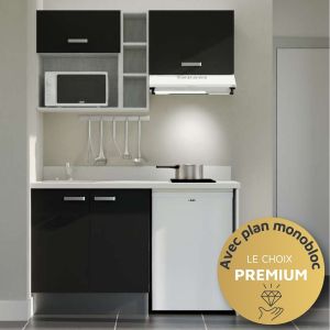 Kitchenette K13L - 140 cm - plan monobloc évier intégré, électroménager inclus Kitchenette K13L - 140 cm avec plan monobloc évier intégré en quartz et résine, électroménager inclus
