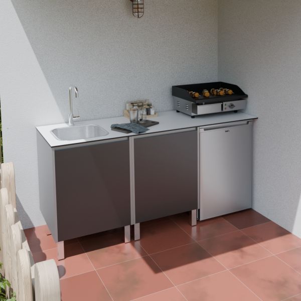 Cuisine d'été en inox KX18 - 180 cm avec évier et emplacement frigo