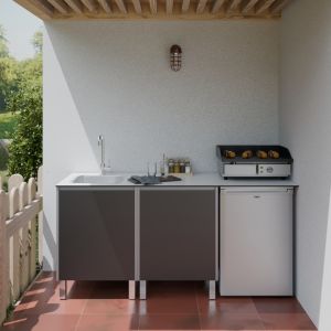 Cuisine d'été en inox KX18 - 180 cm avec évier et emplacement frigo