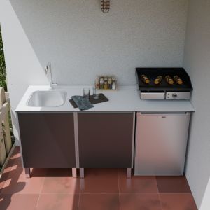 Cuisine d'été en inox KX18 - 180 cm avec évier et emplacement frigo