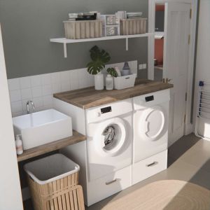 Ensemble meubles buanderie - emplacements pour lave-linge et sèche-linge surélevés + timbre lavabo 